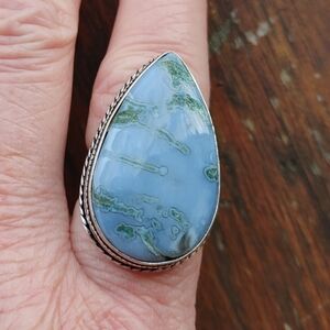 Blue Owyhee Opal Gemstone Ring in 925 Sterling Silver (Size - snug 9)